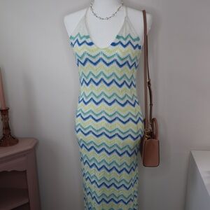 Crochet Zig Zag Halter MAXI Dress by Freshman 1996 Size MED
